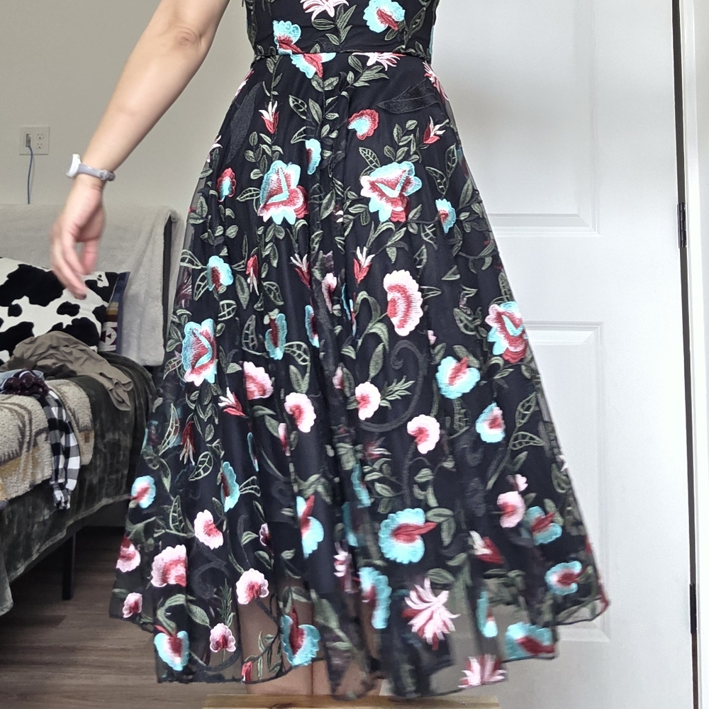 Johnny Was Black Dress with Colorful Floral Design
